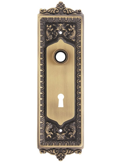 Egg and Dart Style Forged Brass Door Plate with Keyhole Antique Brass.